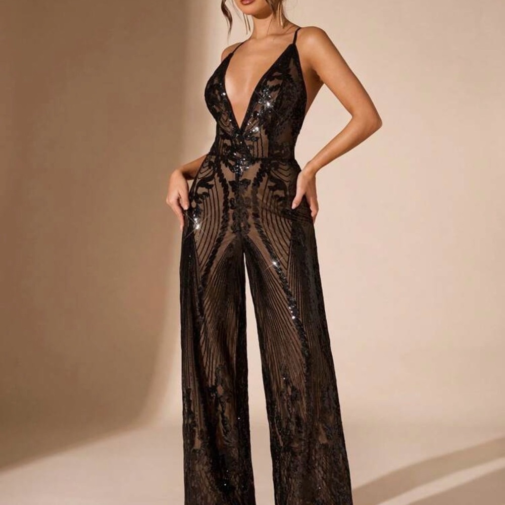 Elegant Black Sequin Jumpsuit